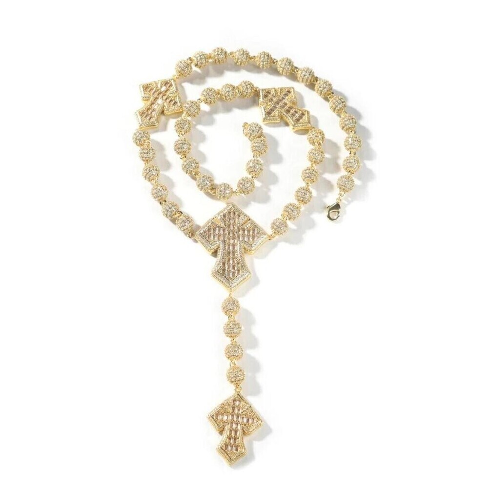 Gold Cross Necklace Bling Rare 6293